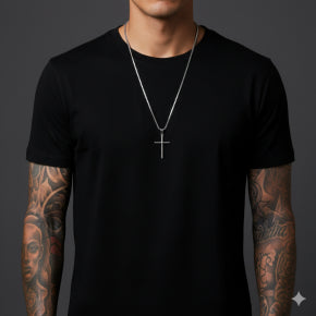 Colar Minimalista Cruz Masculino Aço Inoxidável Premium
