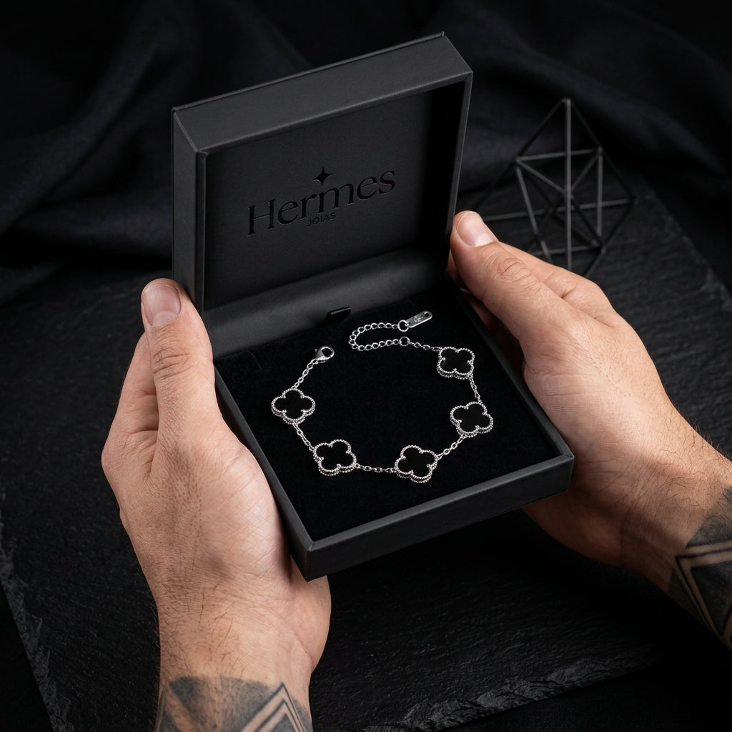 Pulseira Trevo Masculina Aço Inoxidável Ajustável