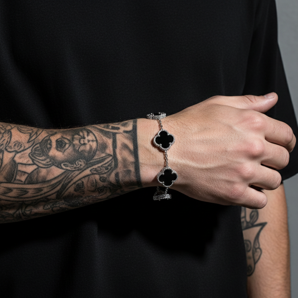Pulseira Trevo Masculina Aço Inoxidável Ajustável
