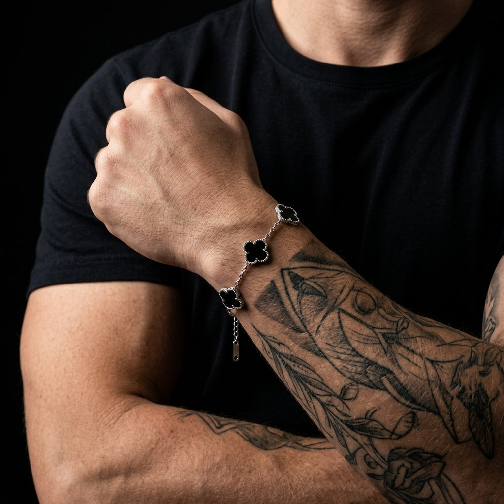 Pulseira Trevo Masculina Aço Inoxidável Ajustável
